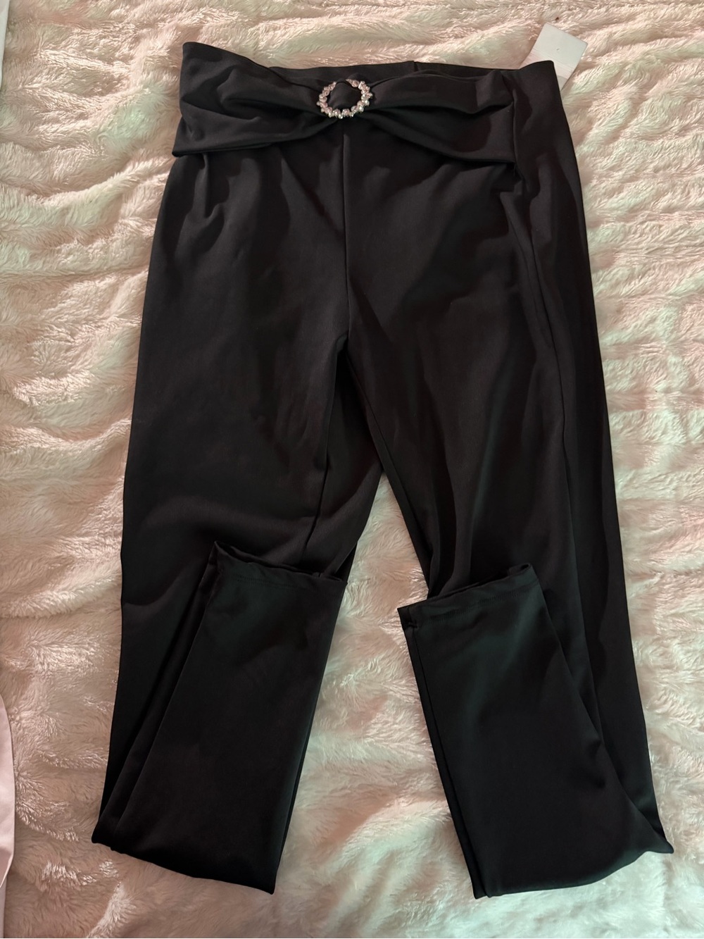 Zara Black Skinny High-Waist Pants with Rhinestone Buckle